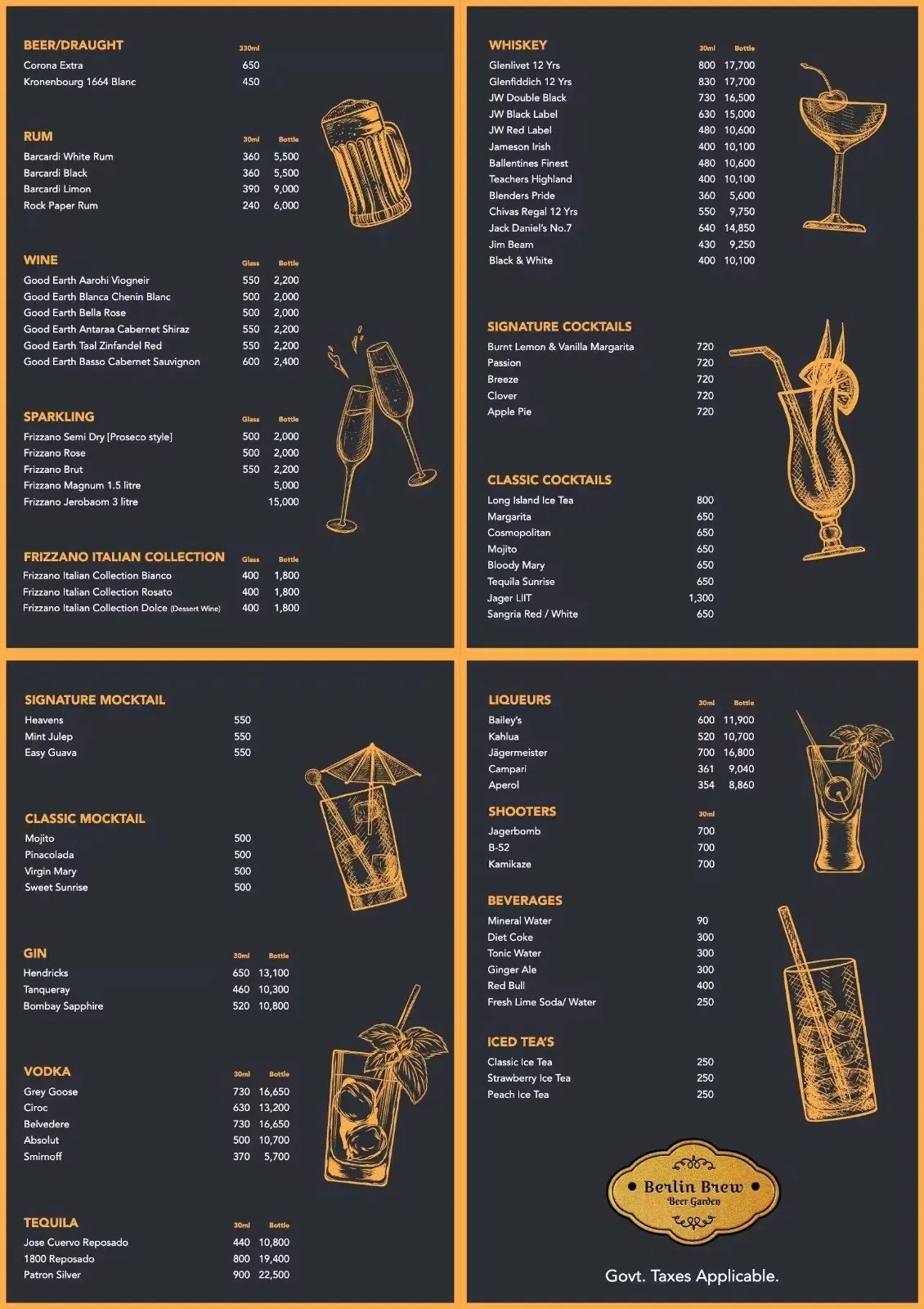 Berlin Brew Full Bar menu