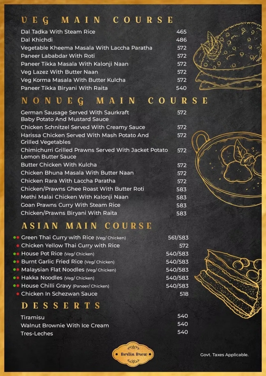 Berlin Brew Asian, Vegetarian & Desserts menu